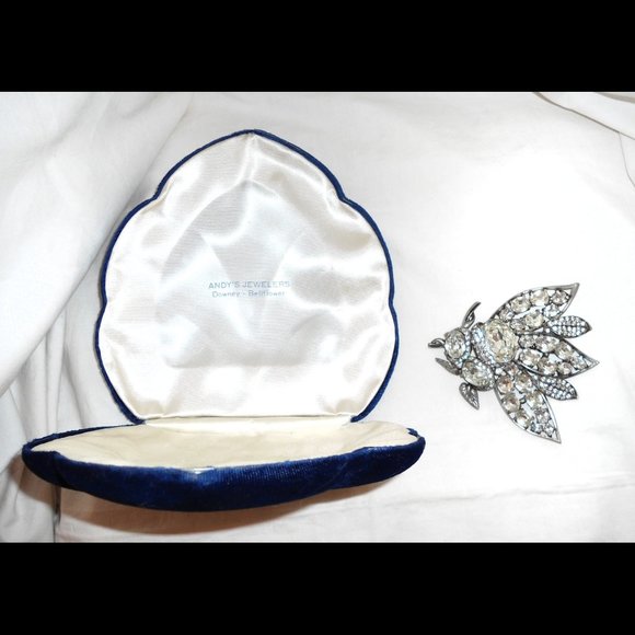 *ULTRA RARE* 1930s Large EISENBERG Vtg BEE Art Deco Double Pin Rhinestone Brooch - Picture 9 of 13